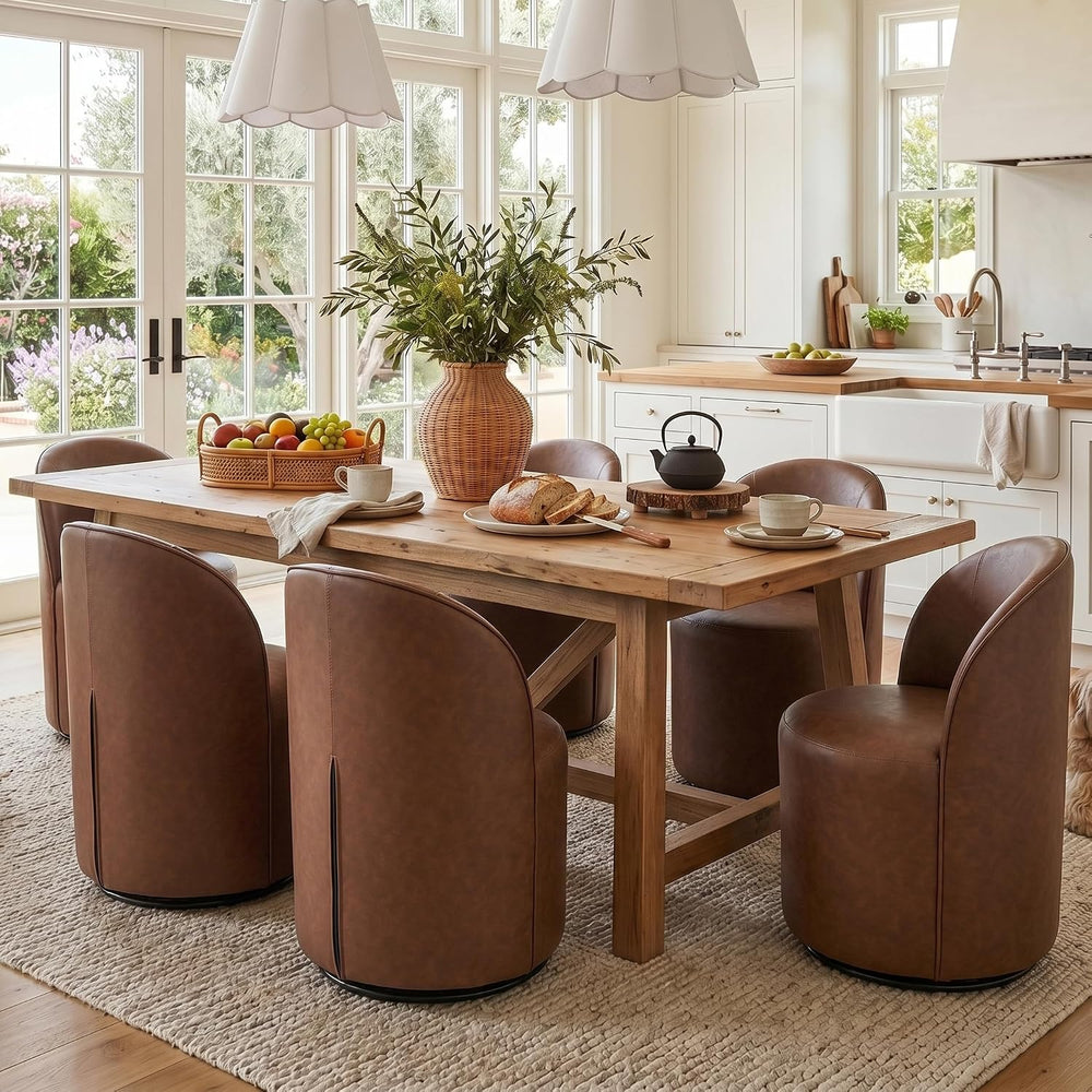 HNY Upholstered Kitchen & Dining Room Barrel Chairs Set of 6, Mid Century...