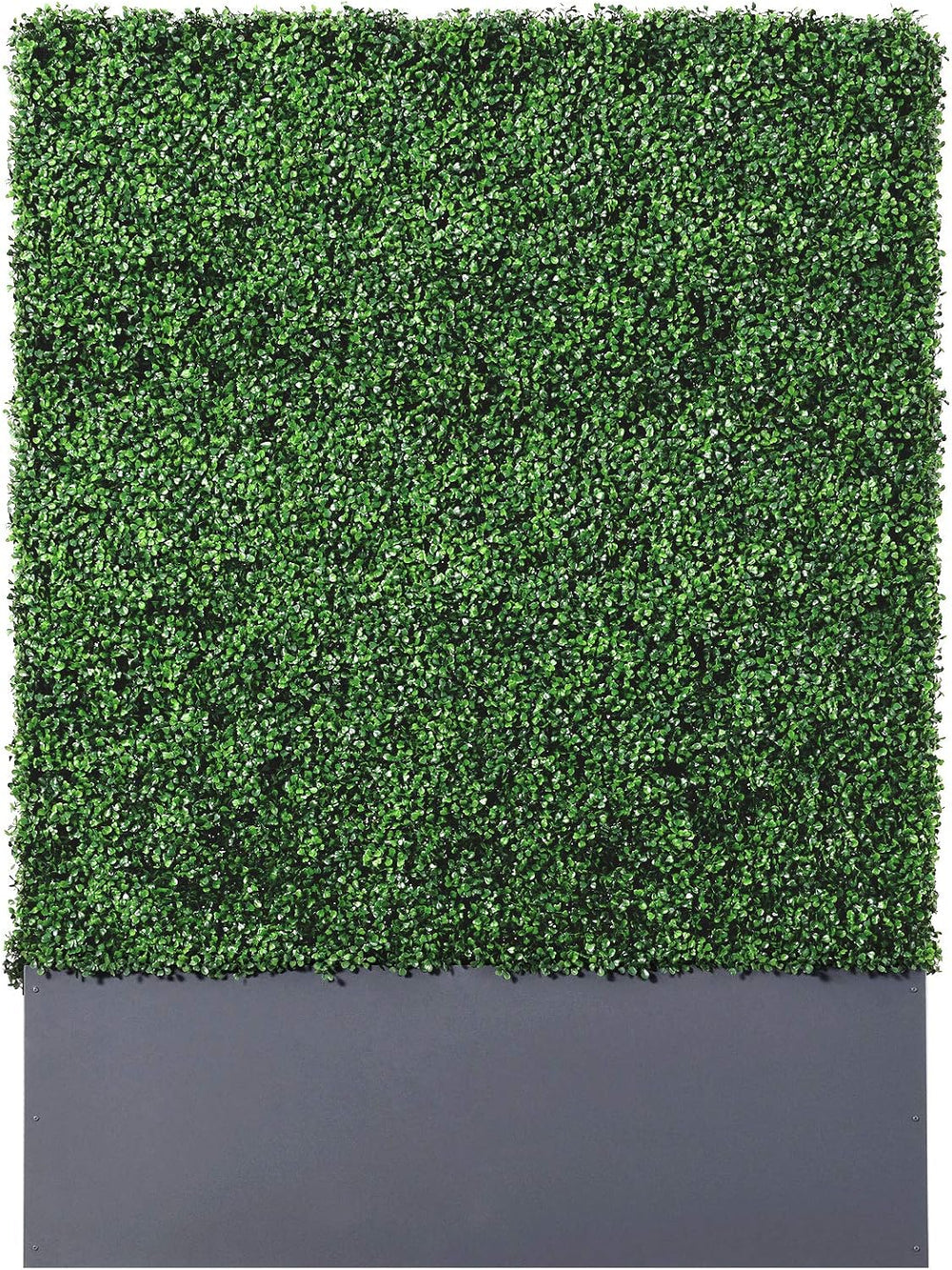 Artificial Boxwood Hedge Wall with Dark Gray Stainless Steel Planter Box Priv...