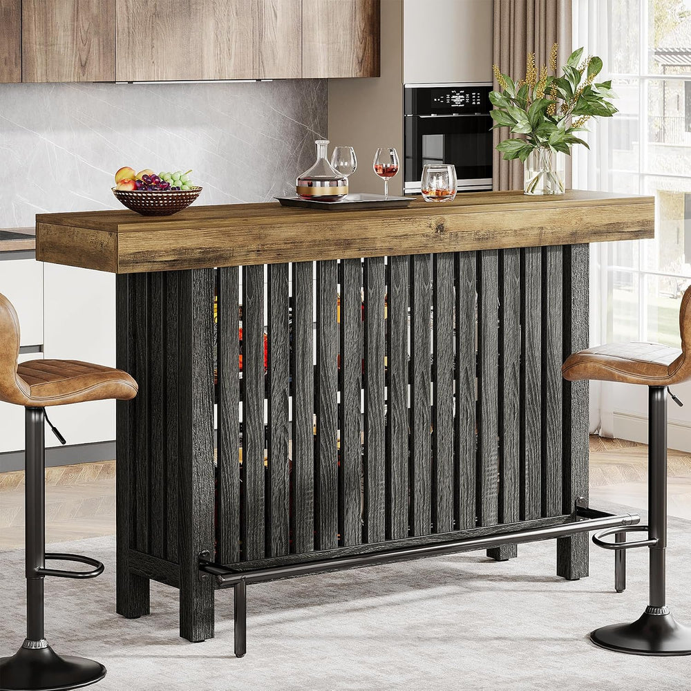 Tribesigns 63" Large Bar Table, 2-Tier Counter Height Table with Footrest