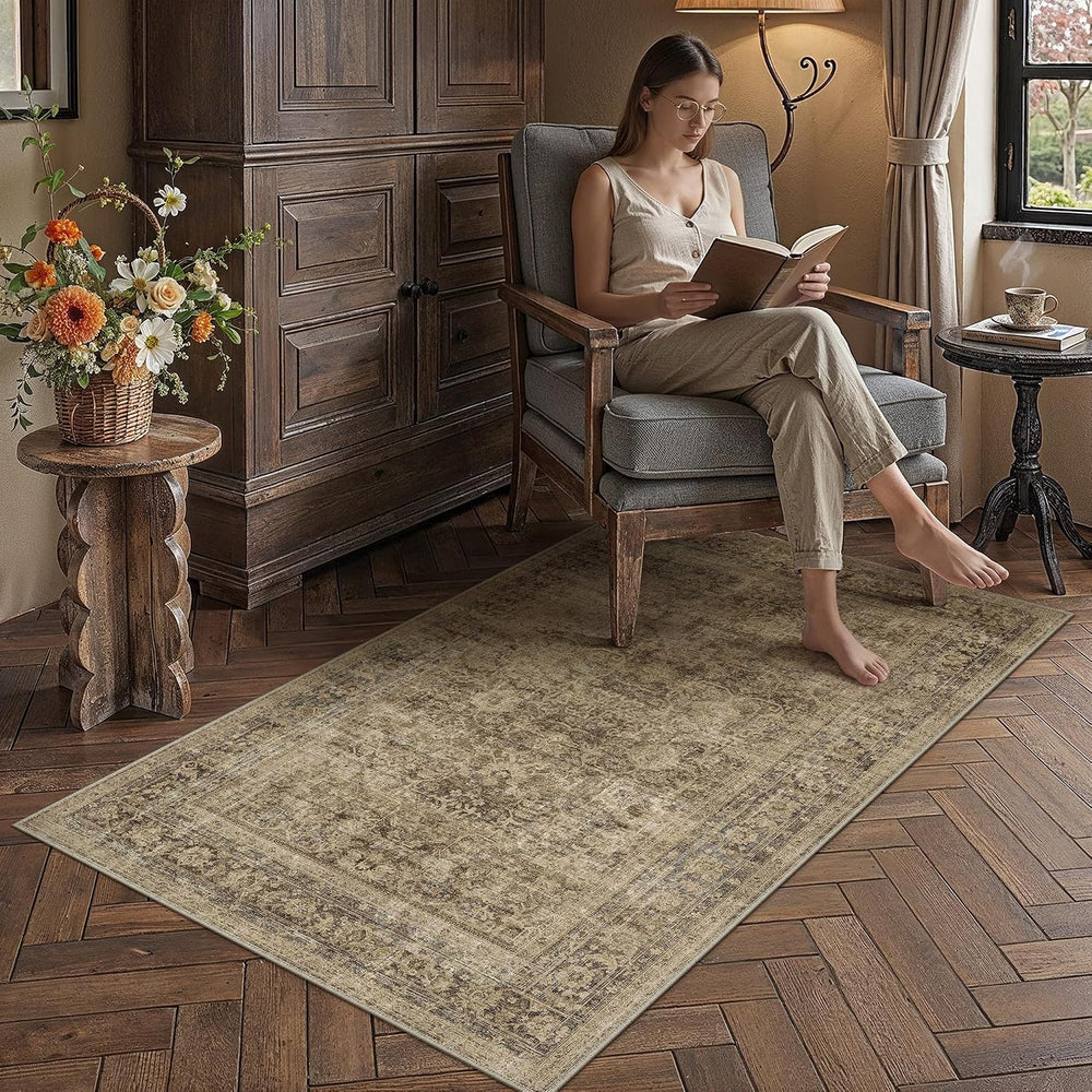 4x6 Area Rug Brown Vintage Distressed Carpet