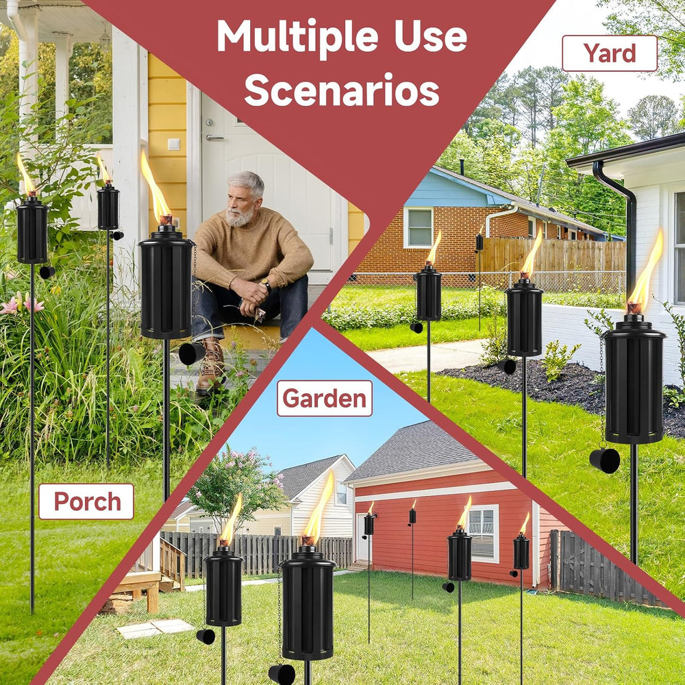 Citronella Torches Set of 6, 16 oz Garden Torches for Outside, 3-Prong Ground...