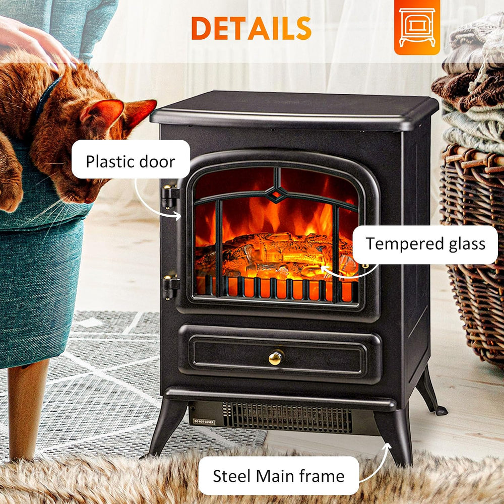 HOMCOM 22" Electric Fireplace Heater Stove 725W/1450W Black