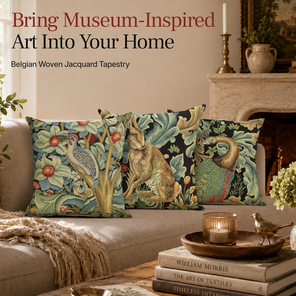William Morris Brown Hare Hare Tapestry Throw Pillow Cover 18 x 18 in
