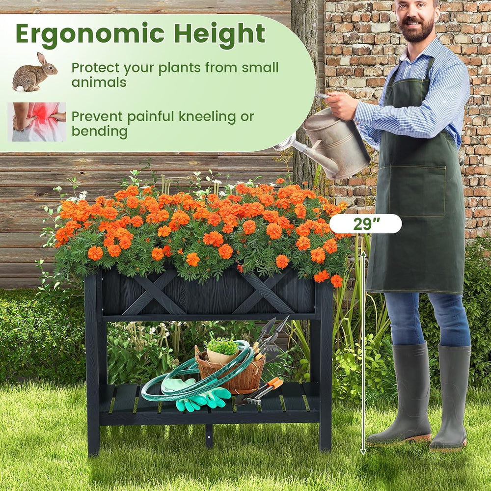 GIANTEX HIPS Raised Garden Bed, Elevated Planter Box w/Legs, Storage Shelf, D...