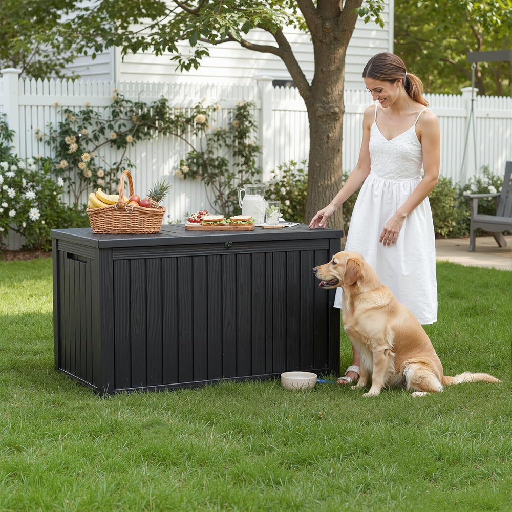 DRATO 325 Gallon Outdoor Storage Box Waterproof Large Deck Box, Black