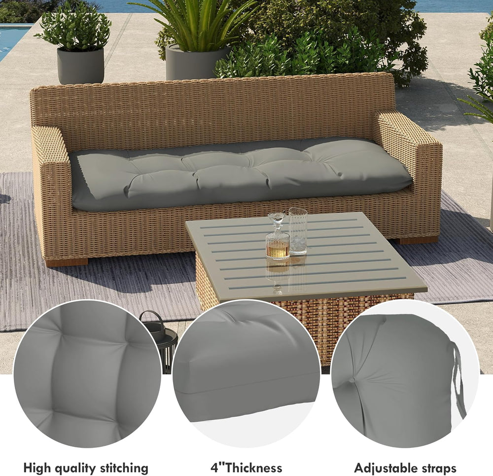 Outdoor Bench Cushion 44x22x4 Inch with Ties Loveseat Pads, Gray