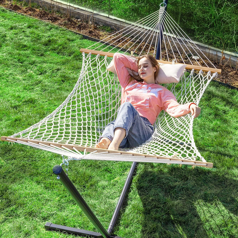 PNAEUT Double Rope Hammock with Stand Included, 12ft Heavy Duty Stand, 2 Pers...