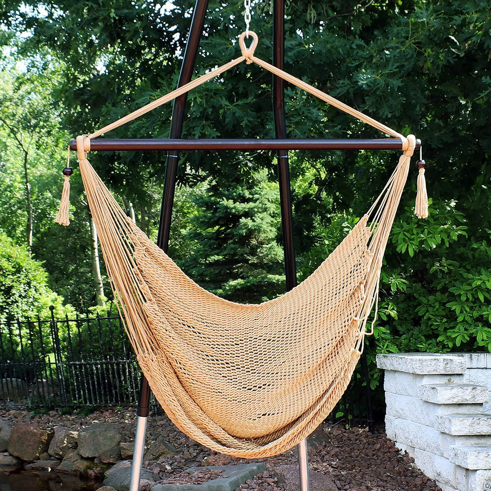 Sunnydaze Hanging Hammock Chair Swing for Patio, Caribbean, Tan