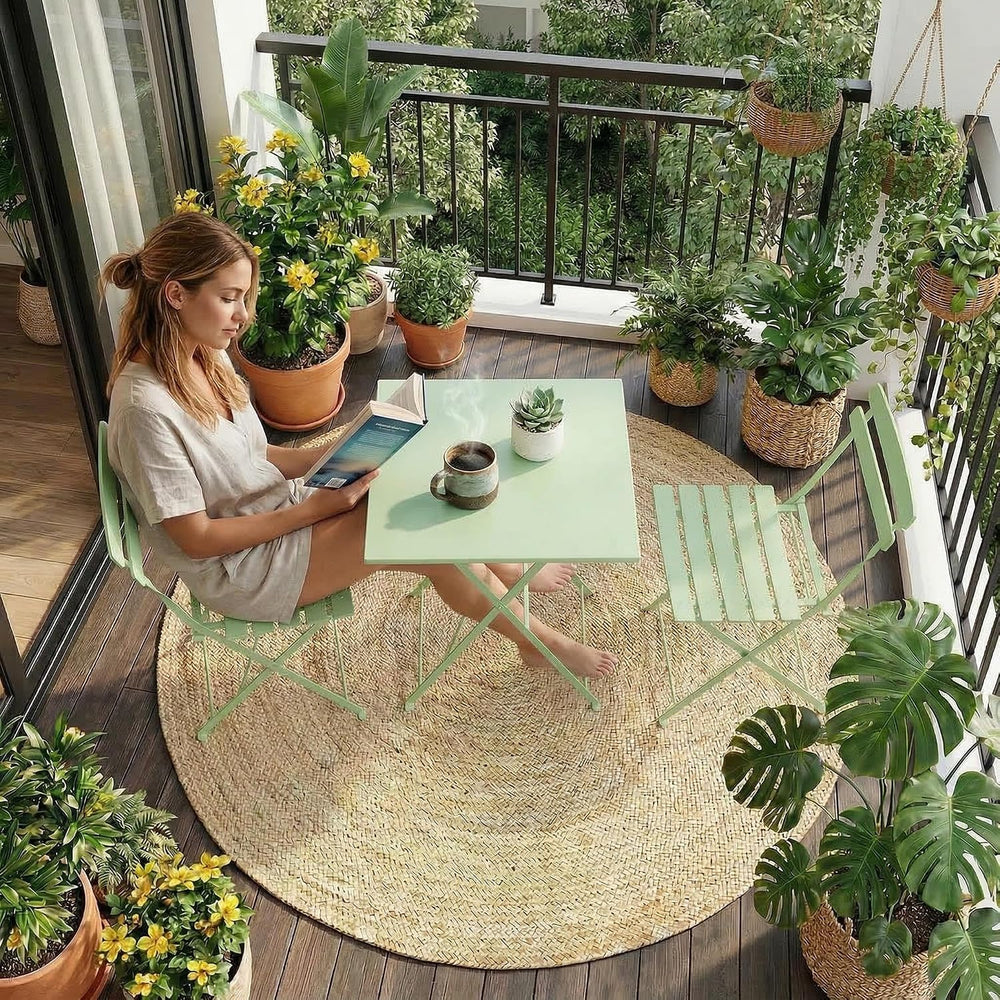 3 Piece Patio Bistro Set, Outdoor Folding Bistro Table and Chairs Set of 2