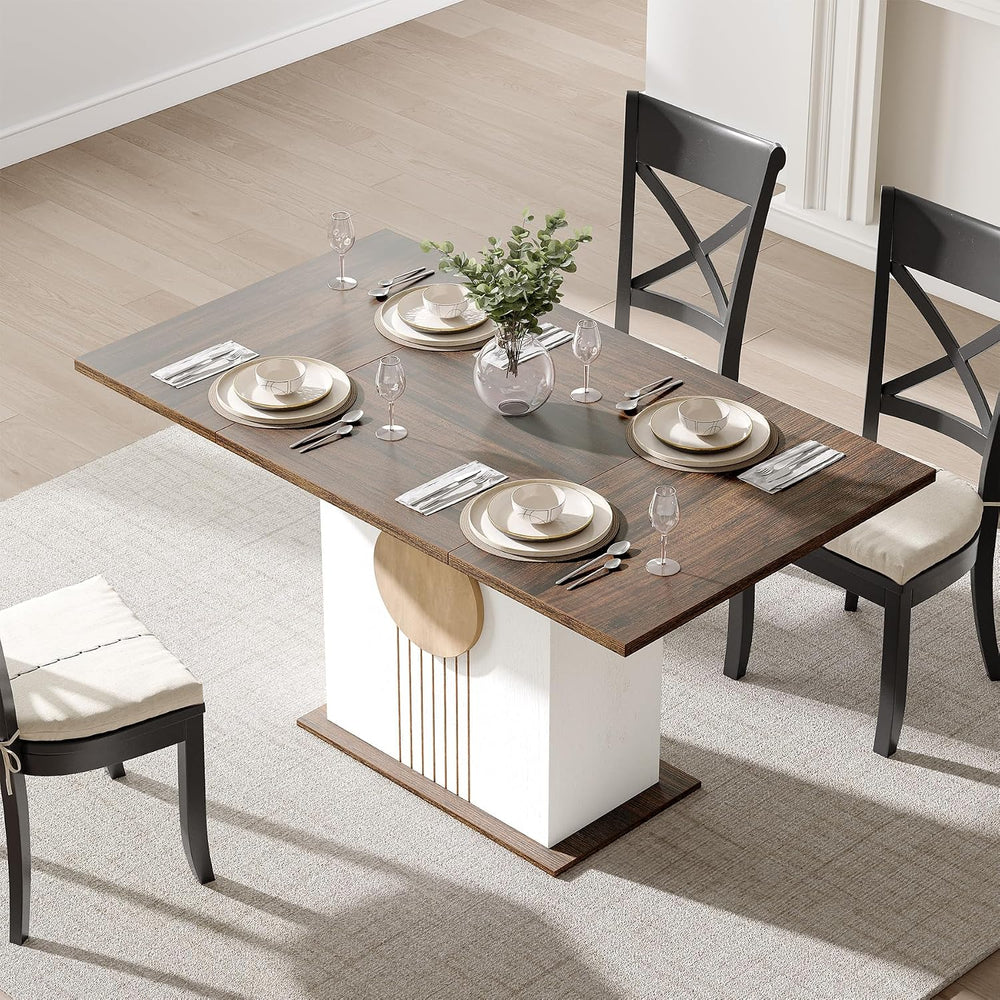 LITTLE TREE Rectangle Dining Table, Modern Kitchen Table Set for 6, Wooden Fu...