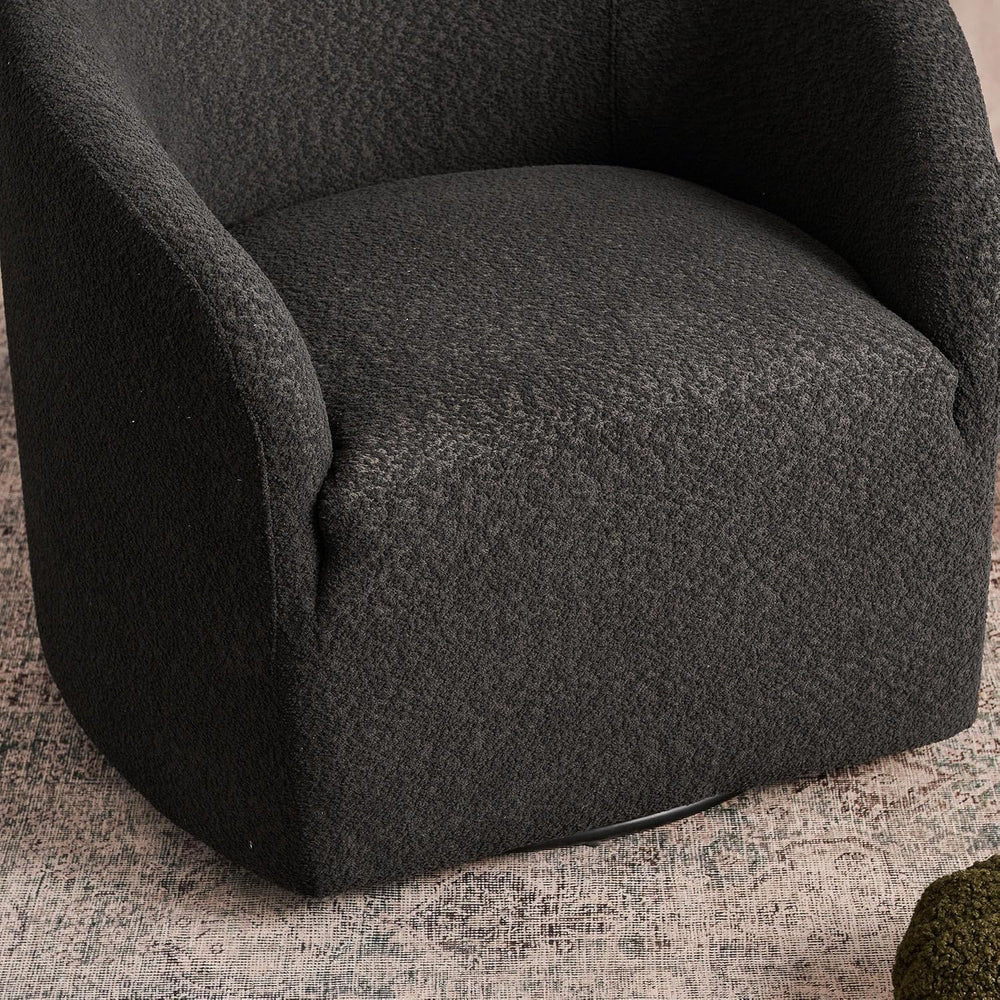 KINWELL 32" Wide No Assembly Boucle Swivel Barrel Chairs Set of 2, Black