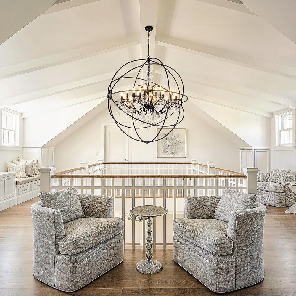 Wellmet Black Chandelier Light, Sphere Chandelier with Crystal for Foyer, Far...