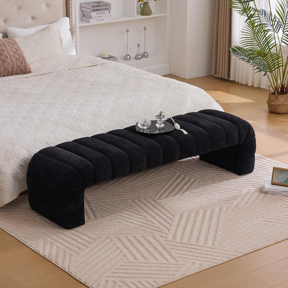 KEIKI 69.7" Modern Upholstered Armless Bed Bench, Channel Tufted Couch D...