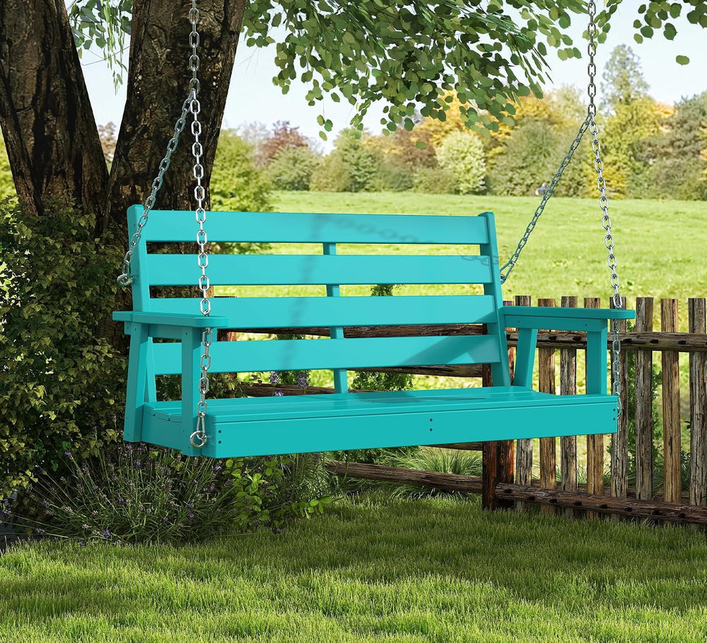 GREENVINES Outdoor Porch Swing, 2-Person HDPE Patio Bench Swings, Aqua