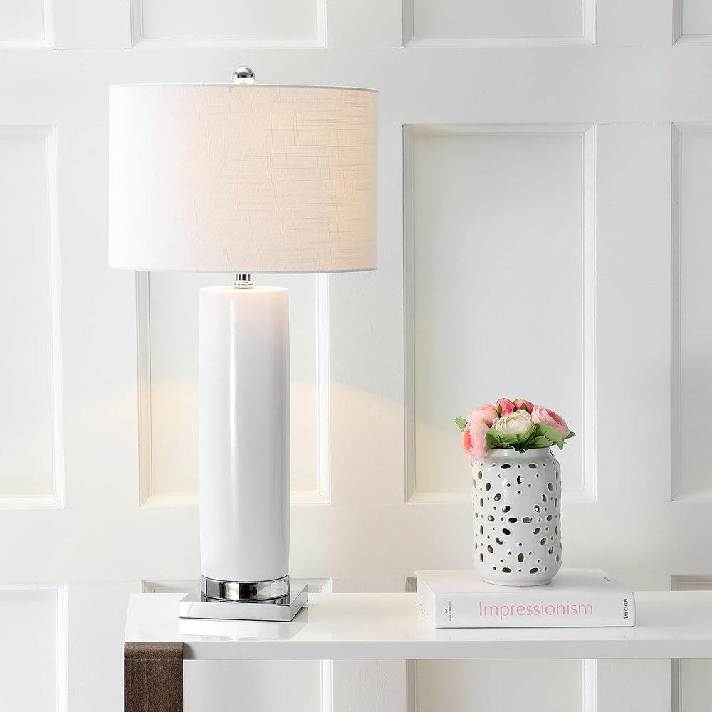 JONATHAN Y Dallas LED Table Lamp Ceramic Metal 31.5", White/Chrome