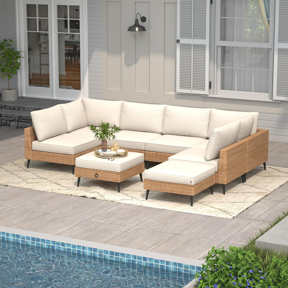LVUYOYO 8 Pieces Outdoor Patio Furniture Set, Wicker Sectional Sofa Set for A...