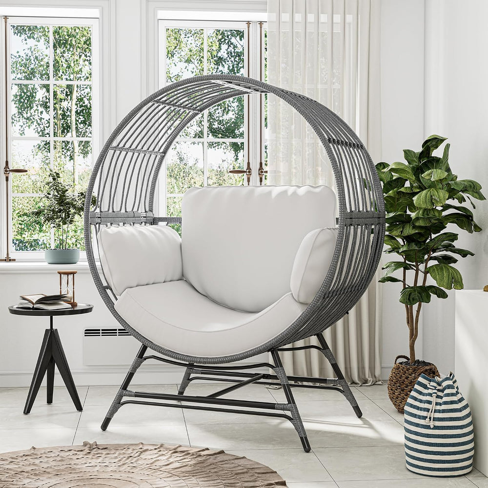 Bifanuo Oversized Egg Chair Indoor/Outdoor Rattan Hanging Basket Chair with T...