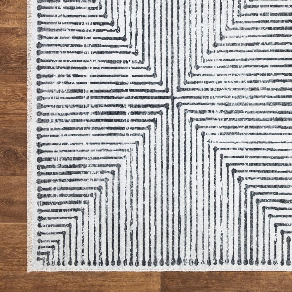 Bloom Rugs Caria Washable Non-Slip 9x12 Rug - Ivory/Black Striped Area Rug fo...