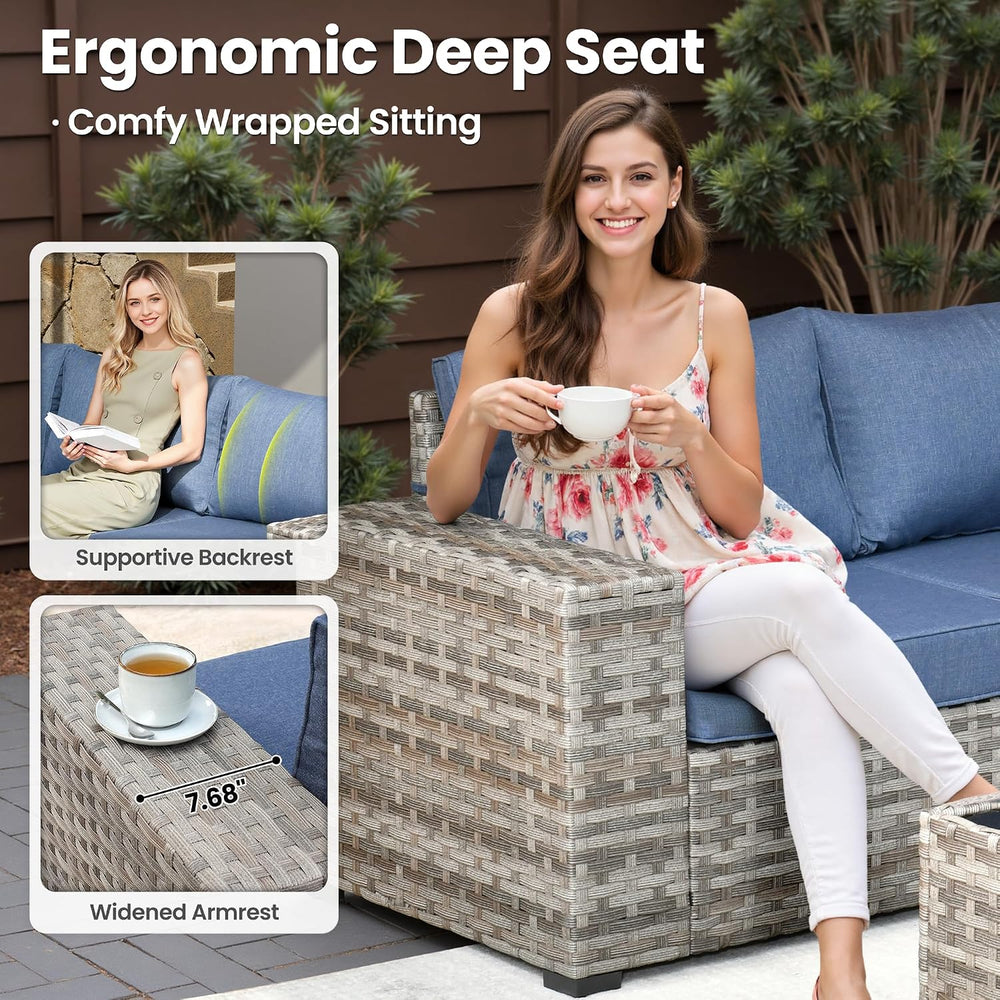 ovios 6 Pieces Patio Furniture Set, Outdoor Wicker Sectional Sofa with Coffee...