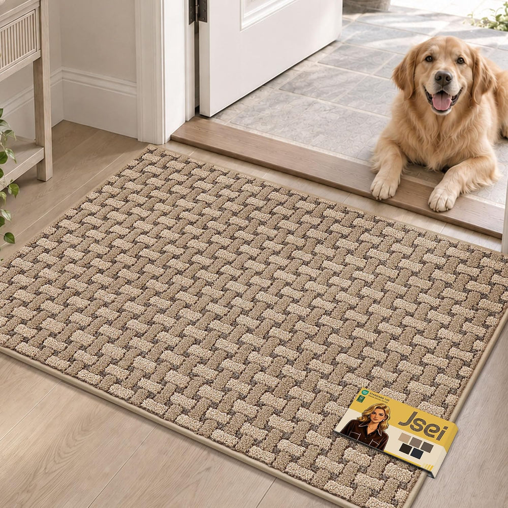 JSEI Dirt Trapper Door Mat 24"x36",Non-Slip Entryway Rugs,Beige