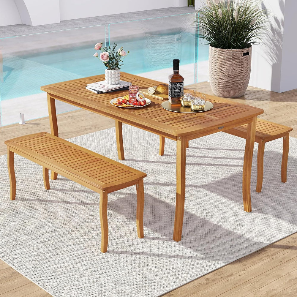 Tangkula Acacia Wood Outdoor Bench, 47" 2-Person Patio Dining Bench with...