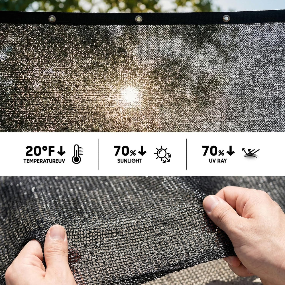 Royal Shade 70% Black Shade Cloth 10FT x 10FT Mesh Tarp with Grommets for Gar...