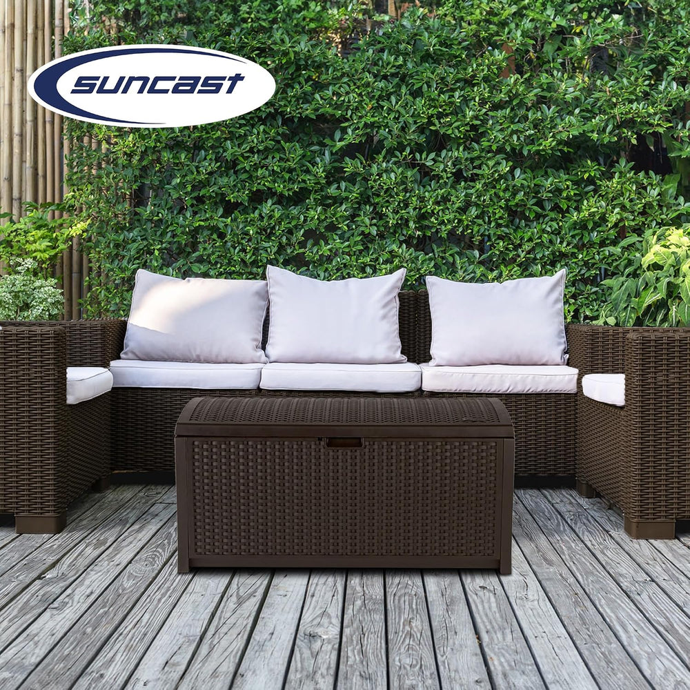 Suncast Outdoor Storage Box - 73 Gallon Mocha Brown Deck Box for Patio, weath...