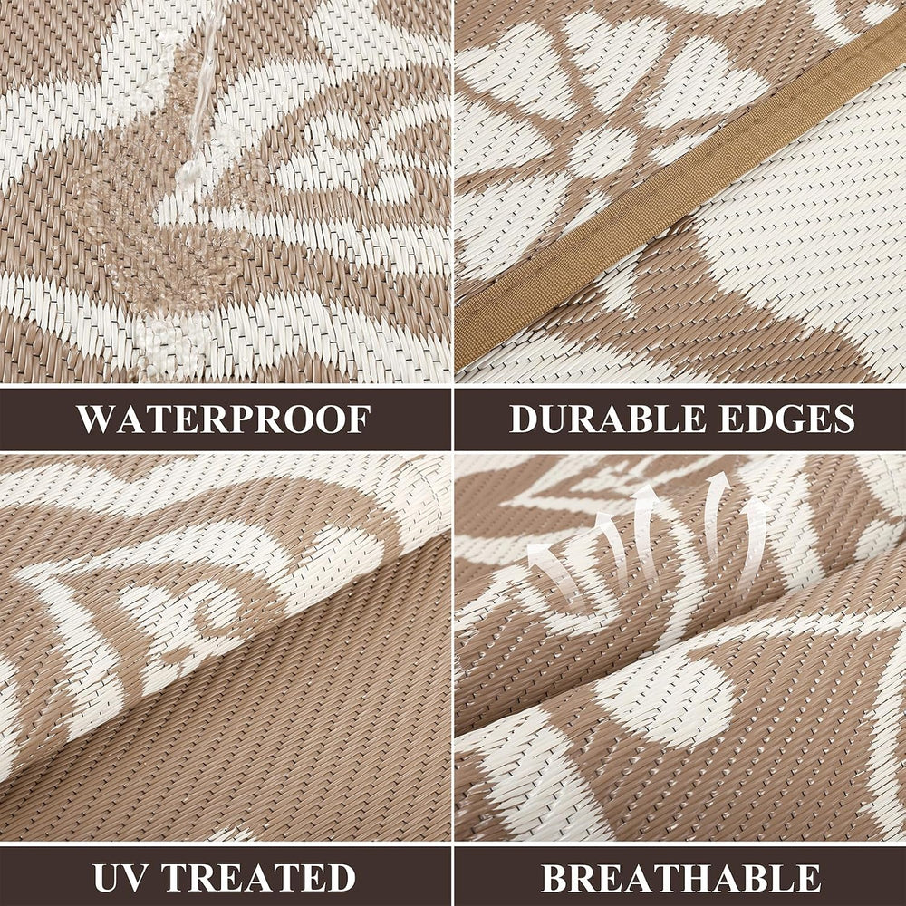 Pauwer Outdoor Rug 8x10, Waterproof Plastic Straw Camping Rug, Boho Brown