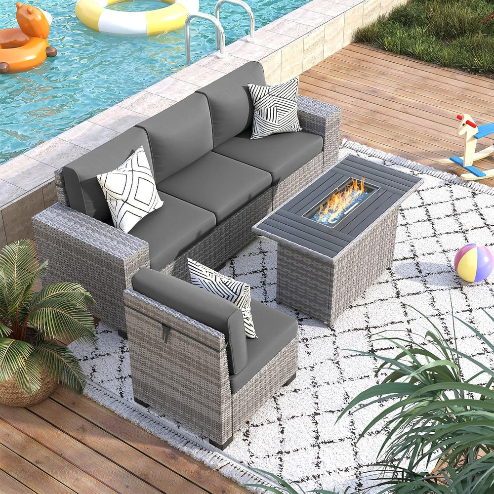 Patio Furniture Set with 44'' Fire Pit Table, 5 Pcs Outdoor Sectional...