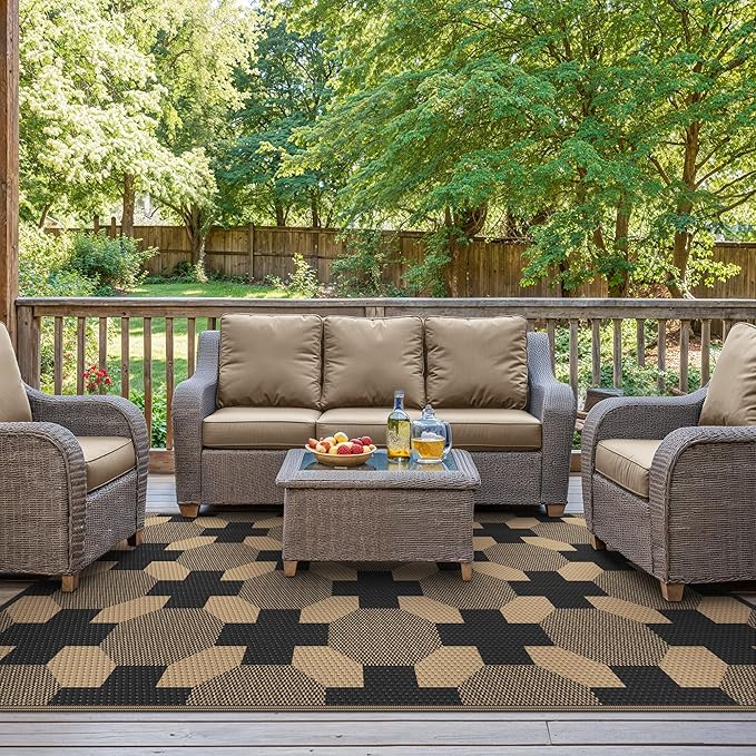 GENIMO Outdoor Rug for Patio Clearance, 6'x9' Reversible Geometric Pl...