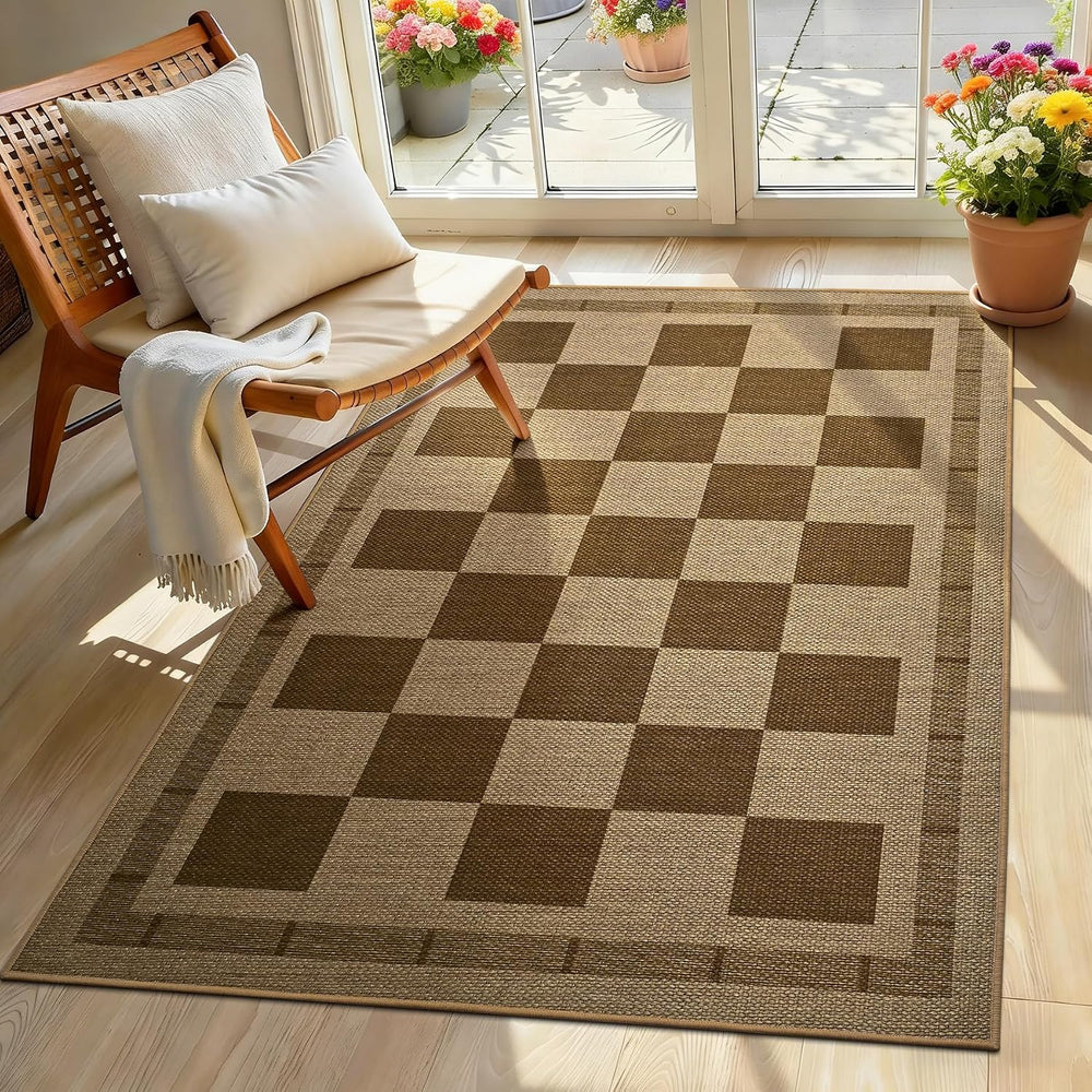 3x5 Outdoor Rug, Jute Checkered Rugs, Patio, Entryway, Balcony, Porch Rug