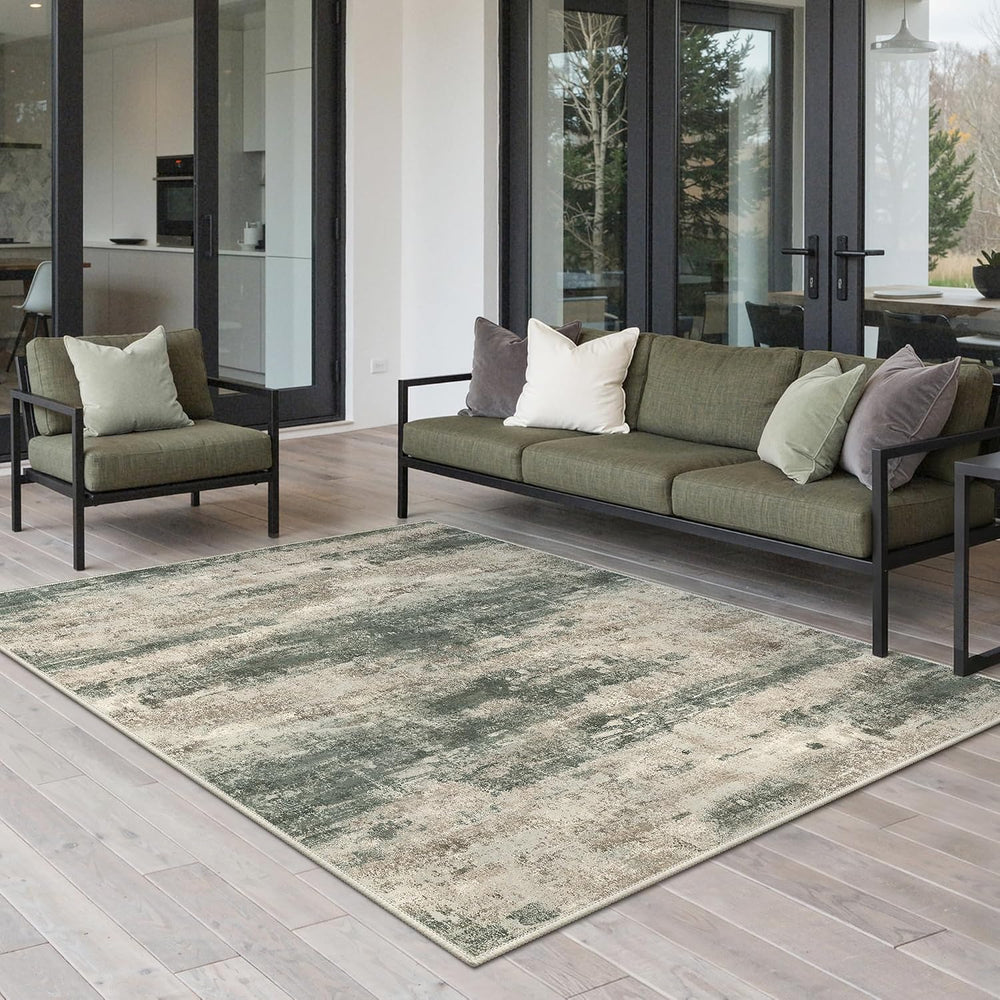 GENIMO 5x8 Outdoor Rug, Washable for Patio and Deck, Beige Green