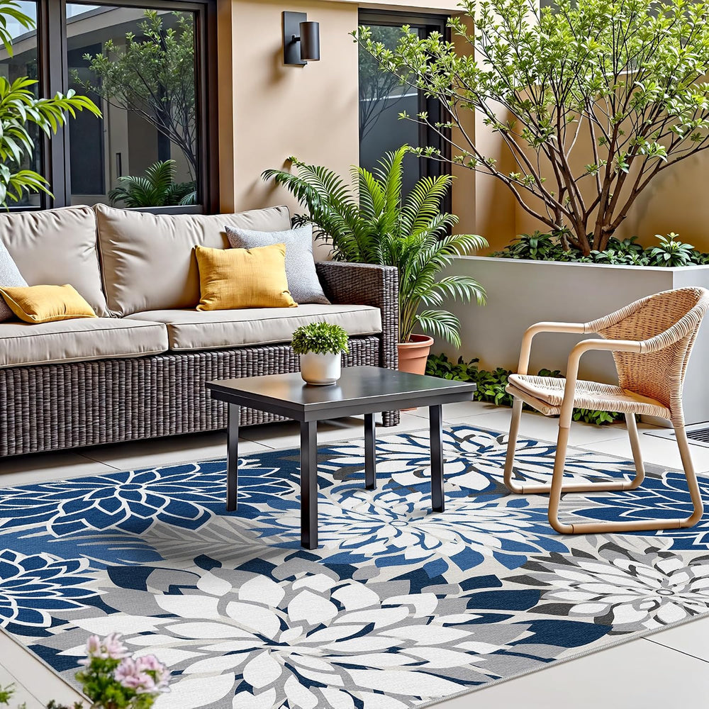 Arenarug Outdoor Rug Waterproof, Washable Patio Rug for Deck, 8x10, Blue