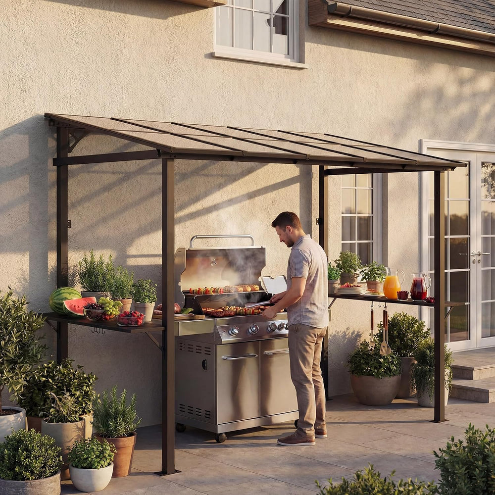 LAUSAINT HOME 12x6 ft Hardtop Grill Gazebo, Outdoor Sloping PC Roof BBQ Patio...