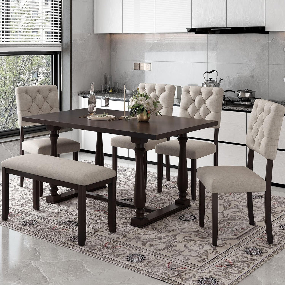Merax 6-Piece Modern Dining Table Set for 4-6, Classic Dining Table Set with ...