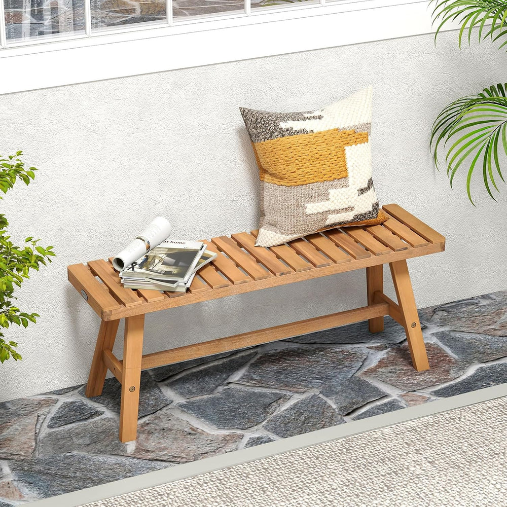 Tangkula Acacia Wood Outdoor Garden Bench, 2-Person Patio Backless Bench with...