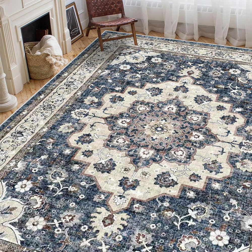 Washable Living Room Area Rug - 9 x 12 Stain Resistant Medallion Soft Bedroom...