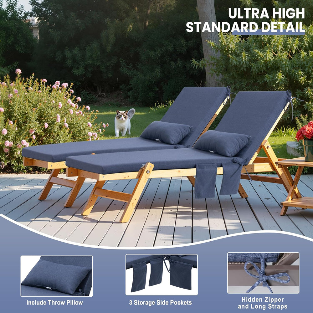 Pellebant Outdoor Lounge Chair Cushions with Pillow & Pockets, 72" x...