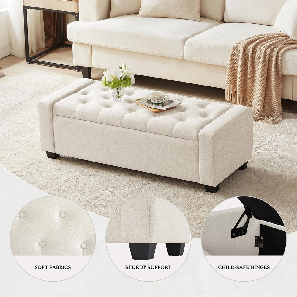 Huatean Home 48" Ottoman with Storage, Beige Storage Ottoman Bench