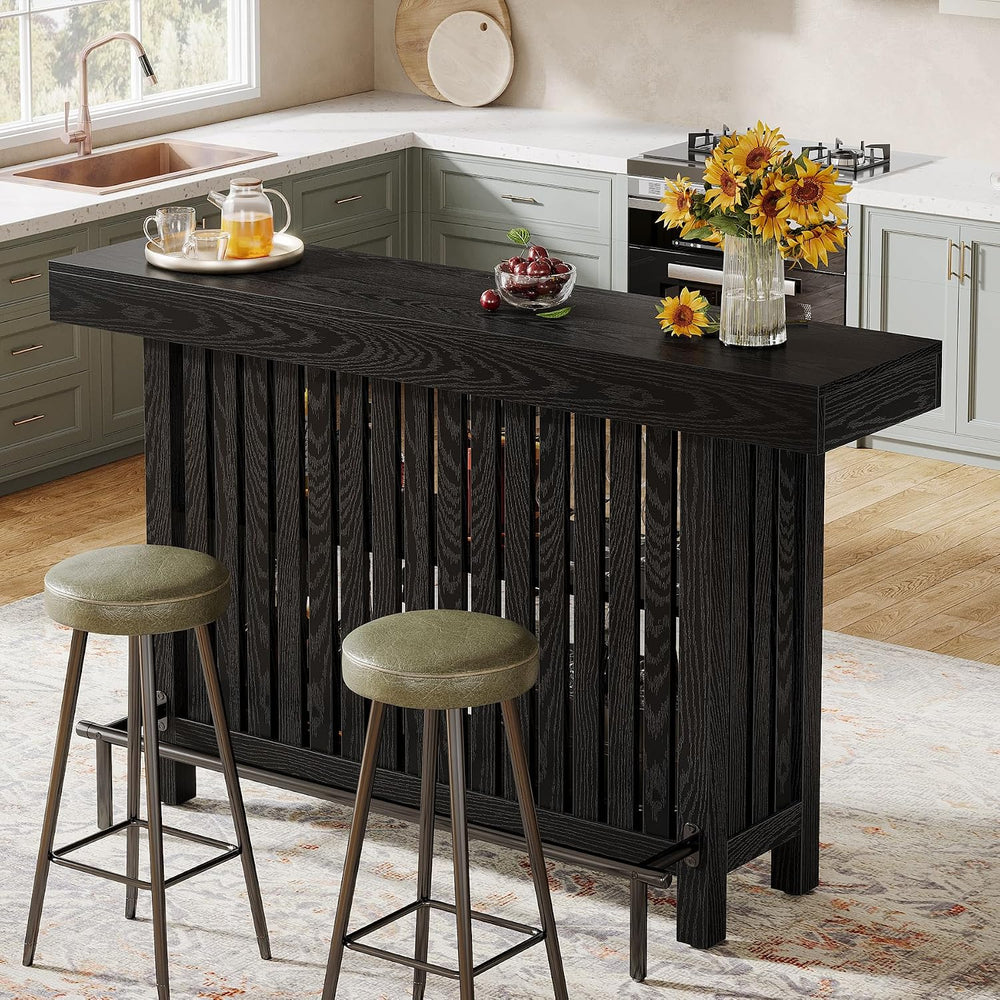 Tribesigns 63" Large Bar Table, Black Counter Height Table with Footrest