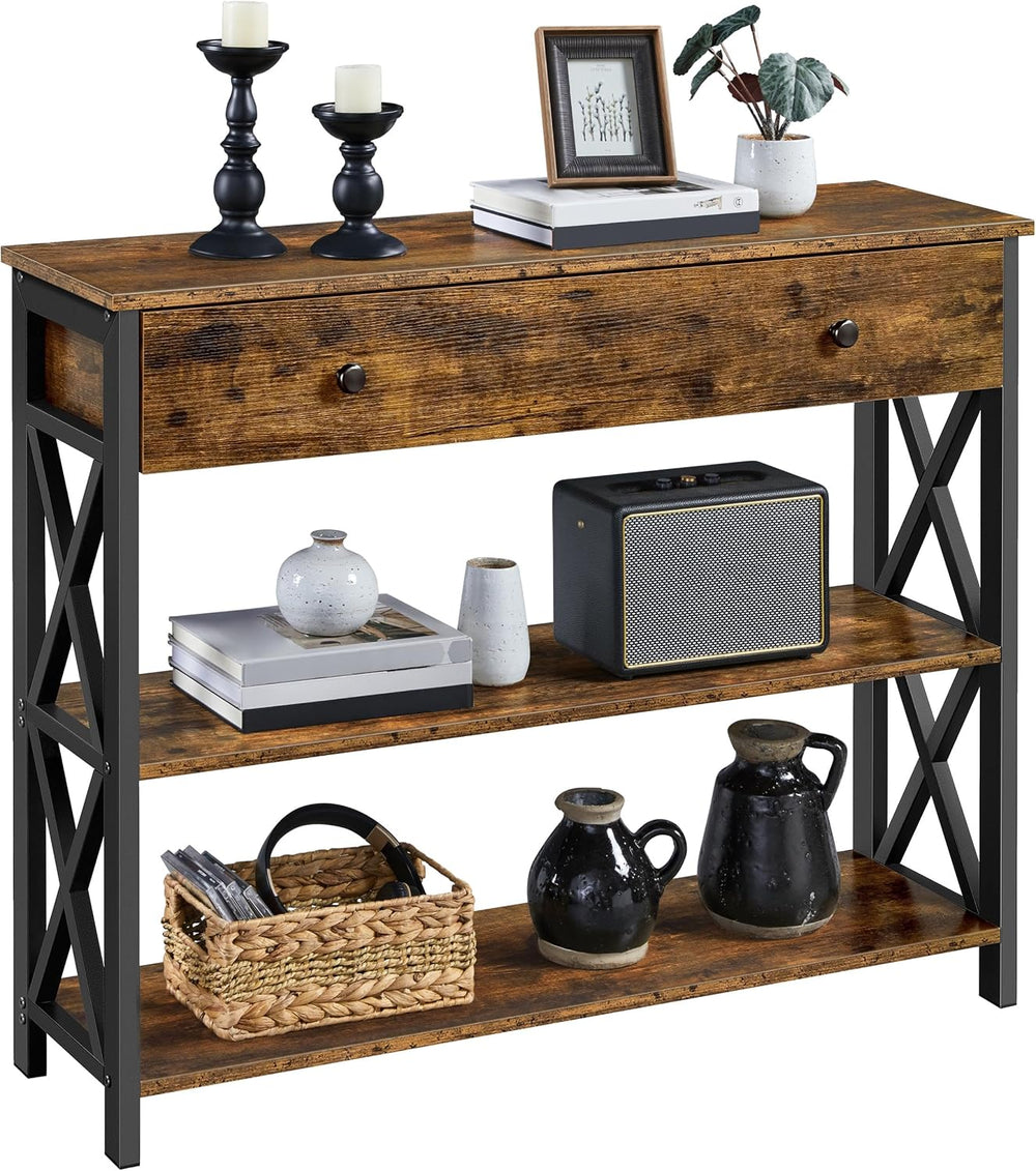 Yaheetech Console Table with Drawer, Rustic Entry Table with 3 Tier Storage