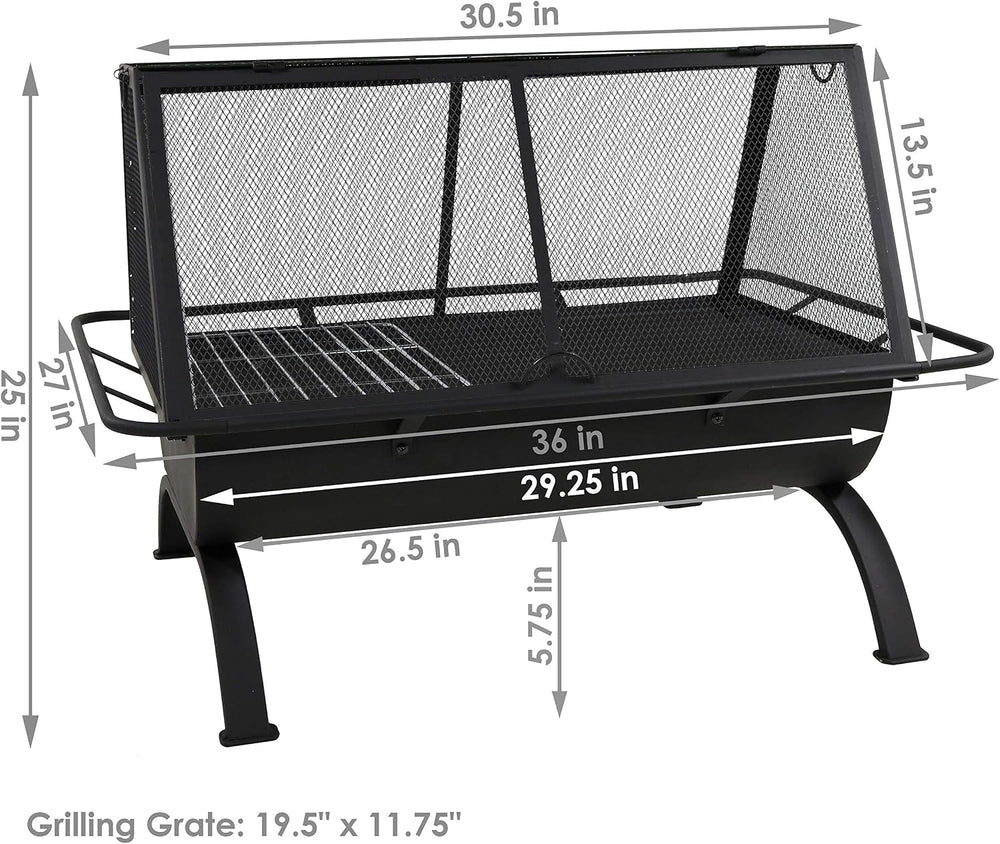 Sunnydaze Northland Rectangle Fire Pit with Grill, Heavy Duty Steel, 36"