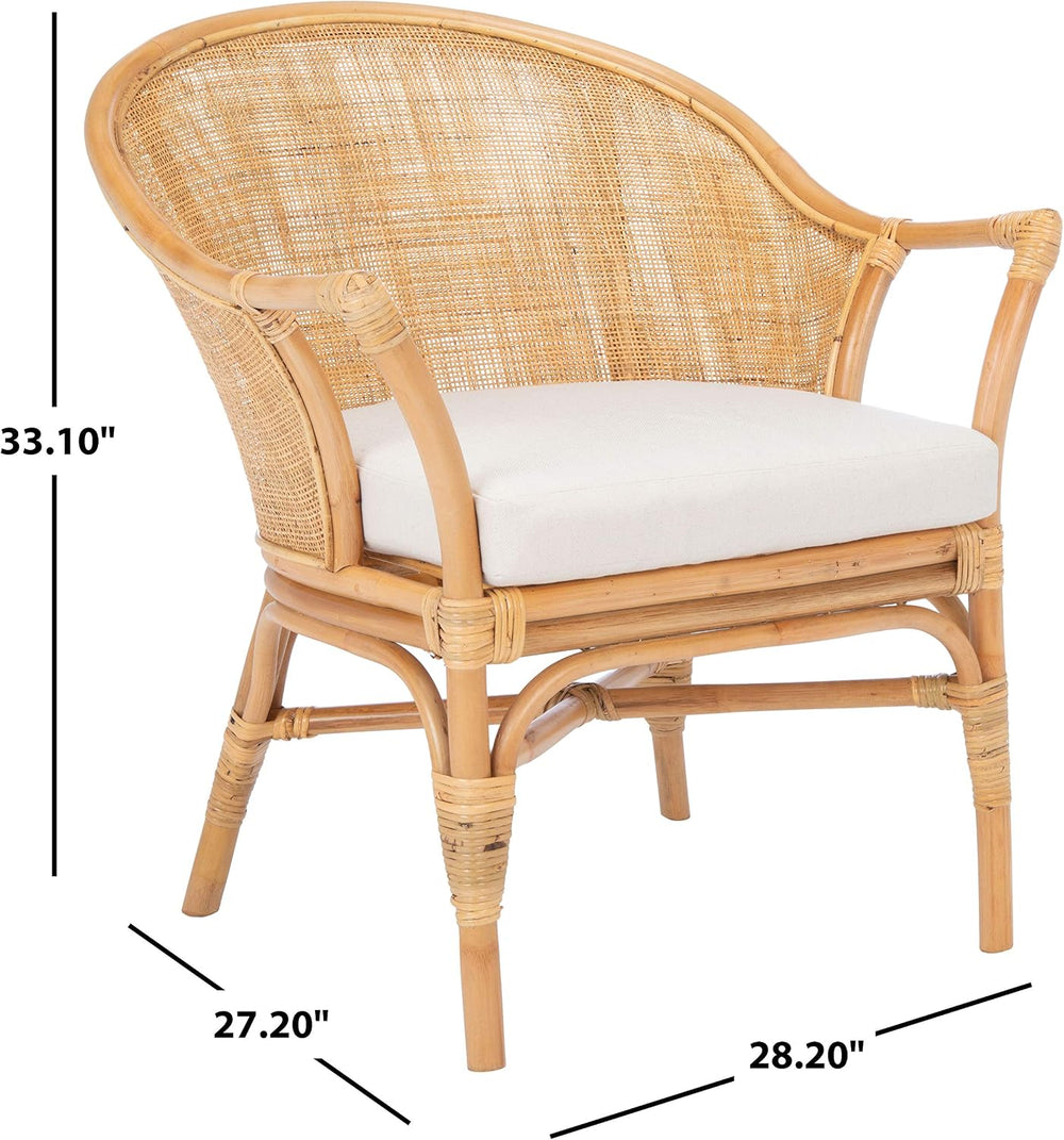 Safavieh Home Collection Dustin Rattan Cushion Accent Chair, Natural/White