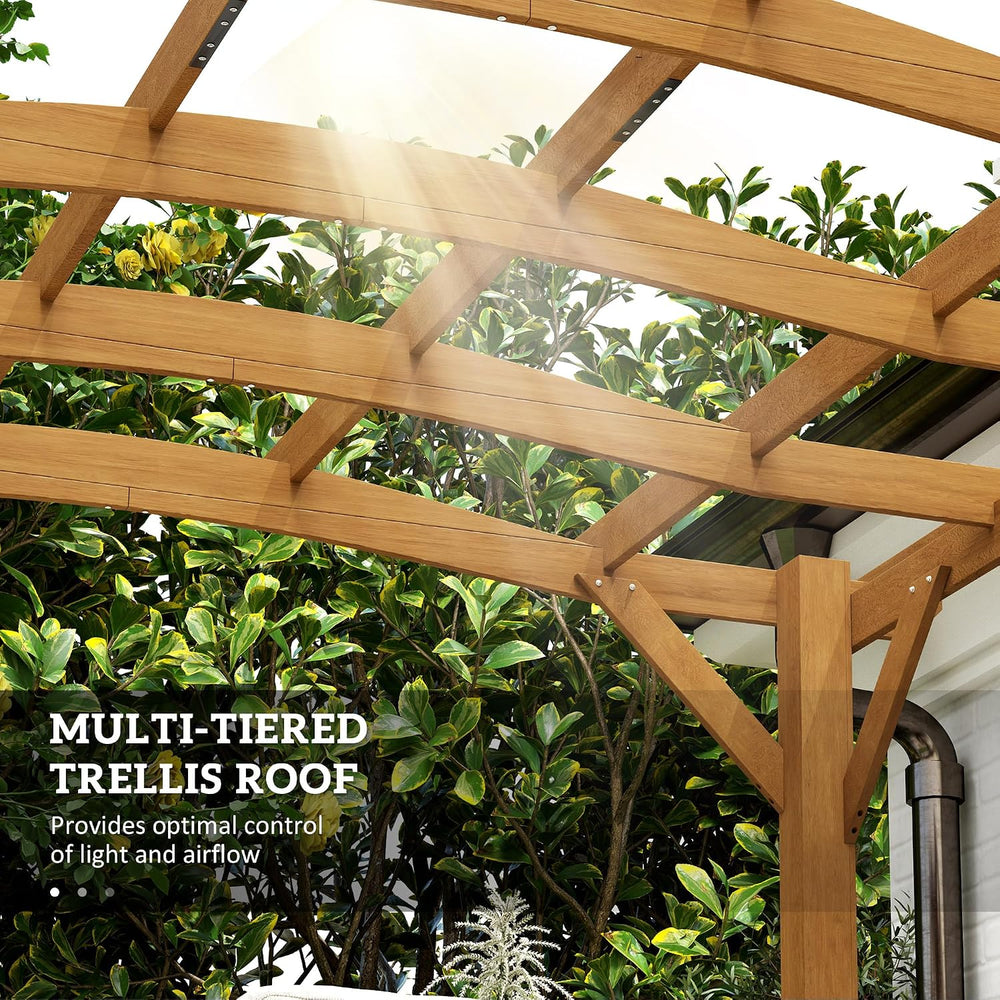 Outsunny 10' x 12' Outdoor Pergola with Arched Roof Wood Gazebo Dark ...