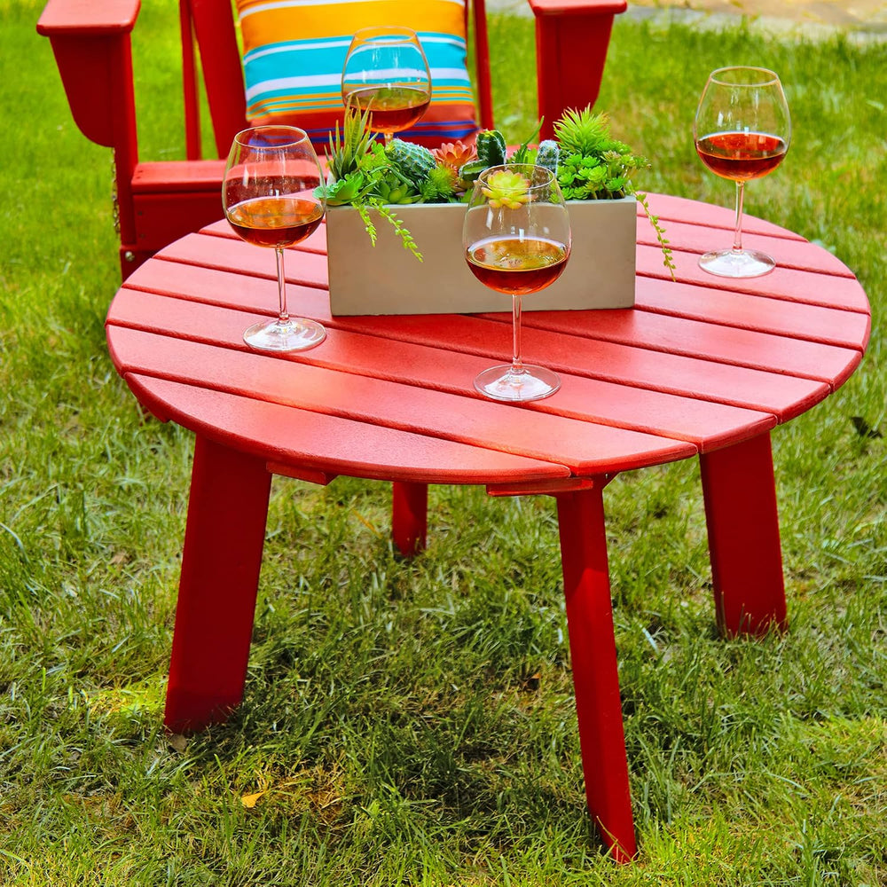 All-Weather Outdoor Round 36" HDPE Adirondack Patio Side Coffee Table, Red