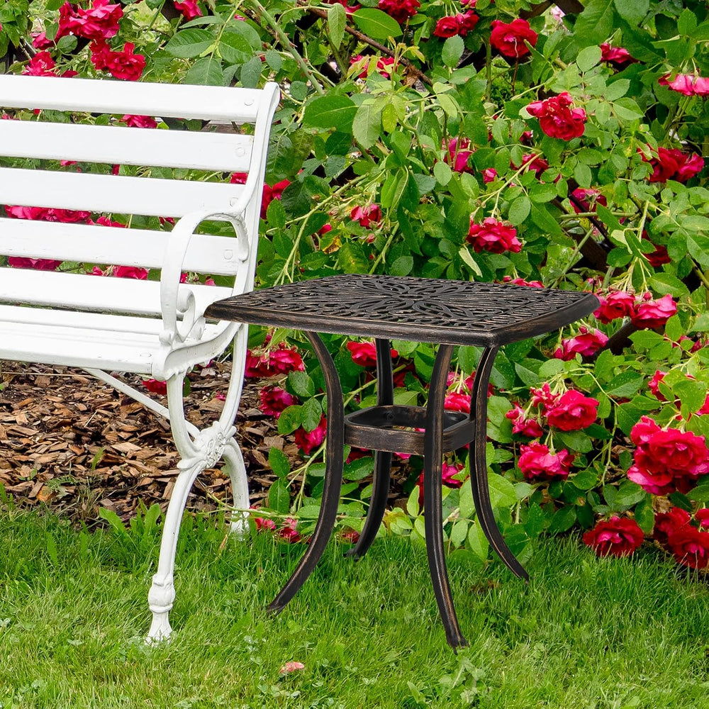 VINGLI 21” Outdoor Side Table, Cast Aluminum All-Weather Patio Side Table Sma...