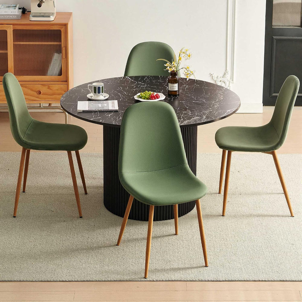 Dining Table Set for 4, Mid Century Modern 47 Inch Black Marble-Look Wooden R...