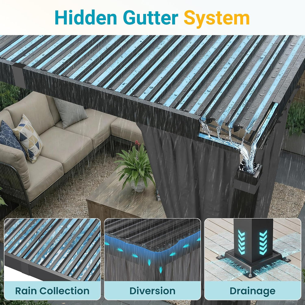 Pergola 12'x16' with Adjustable Roof & Thick Aluminum Frame for A...