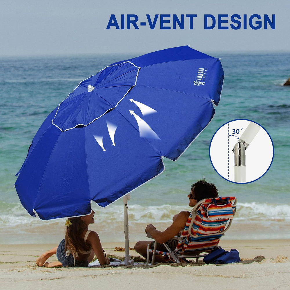 AMMSUN 8 Feet Large Beach Umbrella with Sand Anchor Heavy Duty High Wind Port...