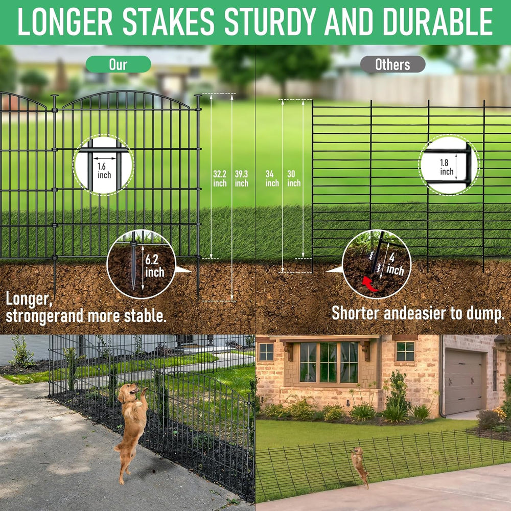10‑Panel No‑Dig Metal Garden Fence 32"H x 23.6'L Dog Fence Outdoor f...